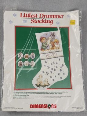 Dimensions Vintage 1989 Littlest Drummer Stocking Stamped Cross Stitch Kit 8382